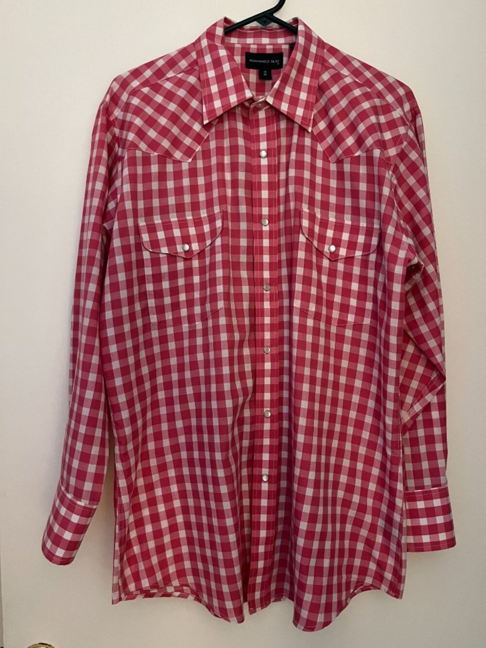 🤠 NWOT Panhandle Slim Pink Gingham Pearl Snap Western Shirt | 16/34
